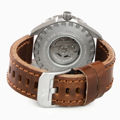 Мъжки ръчен часовник с автоматичен механизъм - корпус от Стомана - Естествена кожа - цвят Черен Червен