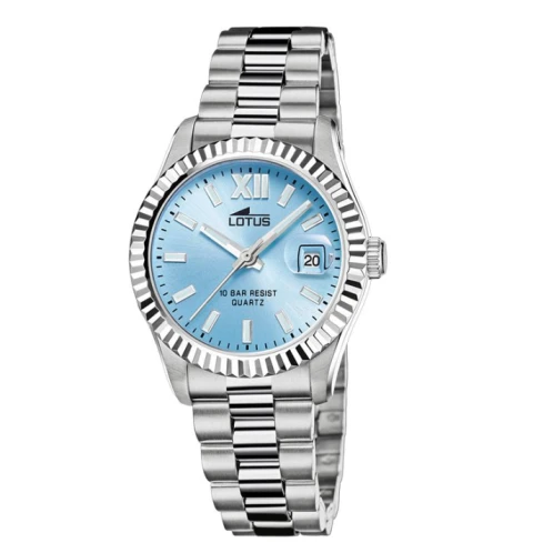 Дамски ръчен часовник с кварцов механизъм - корпус от Стомана - Стоманена верижка - цвят Син Сив