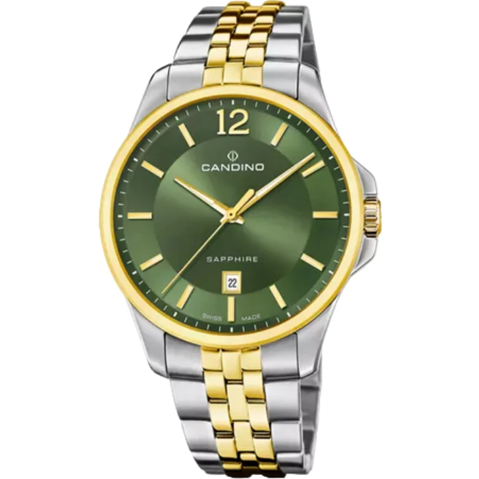 Мъжки ръчен часовник с кварцов механизъм - корпус от Стомана - Стоманена верижка - цвят Зелен Злато