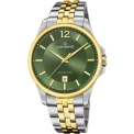 Мъжки ръчен часовник с кварцов механизъм - корпус от Стомана - Стоманена верижка - цвят Зелен Злато