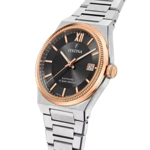 Мъжки ръчен часовник с кварцов механизъм - корпус от Стомана - Стоманена верижка - цвят Черен Сив