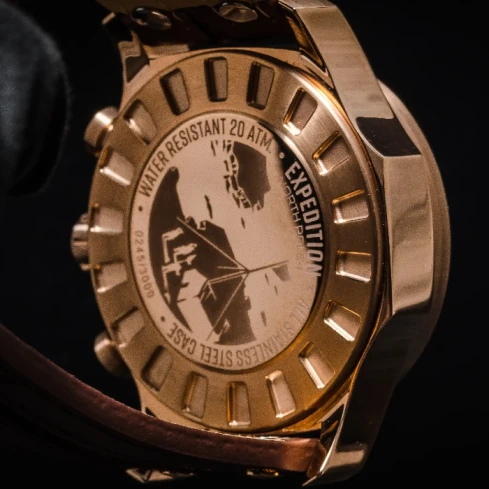 Мъжки ръчен часовник с кварцов механизъм - корпус от Стомана - Естествена кожа - цвят Син Кафяв