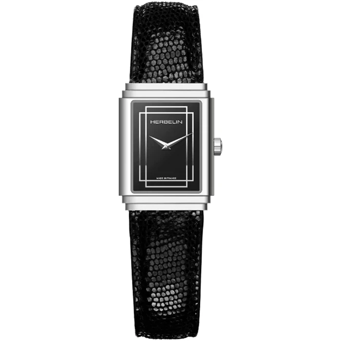 Дамски ръчен часовник с кварцов механизъм - корпус от Стомана - Естествена кожа - цвят Черен Черен