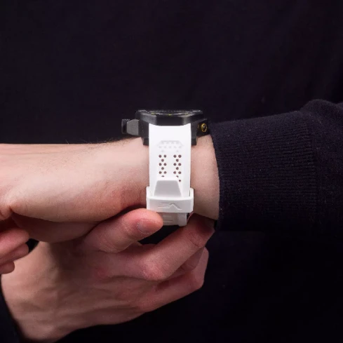 Мъжки ръчен часовник с автоматичен механизъм - корпус от Стомана - Естествена кожа - цвят Черен Бял