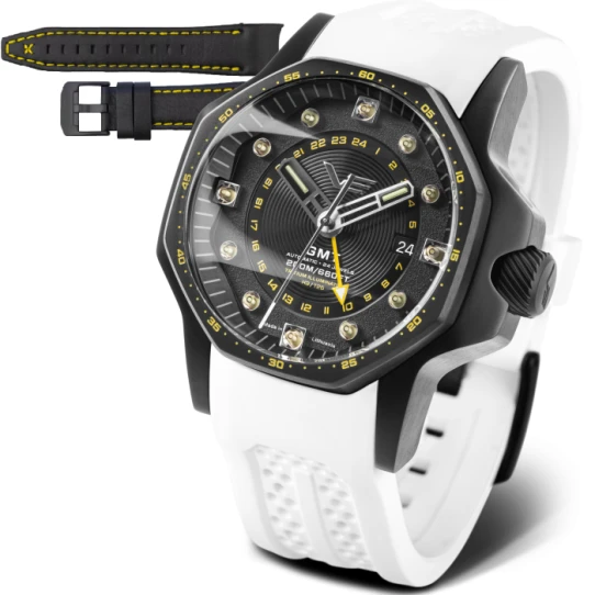 Мъжки ръчен часовник с автоматичен механизъм - корпус от Стомана - Естествена кожа - цвят Черен Бял