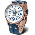 Мъжки ръчен часовник с автоматичен механизъм - корпус от Стомана - Естествена кожа - цвят Бял Син
