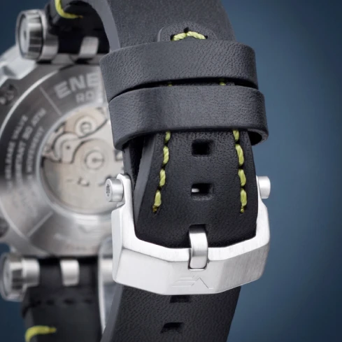 Мъжки ръчен часовник с автоматичен механизъм - корпус от Стомана - Естествена кожа - цвят Черен Черен