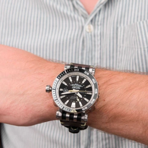 Мъжки ръчен часовник с автоматичен механизъм - корпус от Стомана - Естествена кожа - цвят Черен Черен