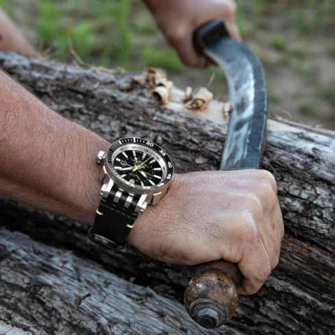 Мъжки ръчен часовник с автоматичен механизъм - корпус от Стомана - Естествена кожа - цвят Черен Черен