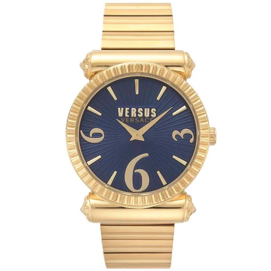 Дамски ръчен часовник с кварцов механизъм - корпус от Стомана - Стоманена верижка - цвят Син Злато