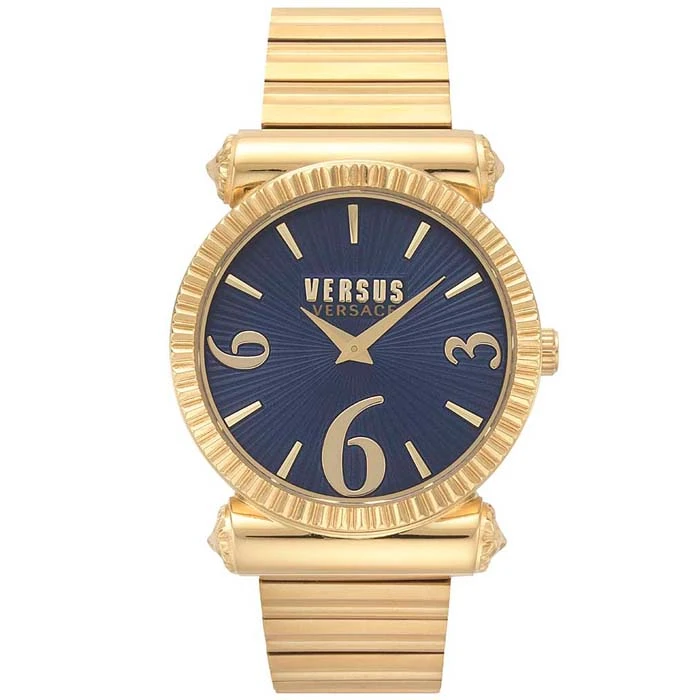 Дамски ръчен часовник с кварцов механизъм - корпус от Стомана - Стоманена верижка - цвят Син Злато