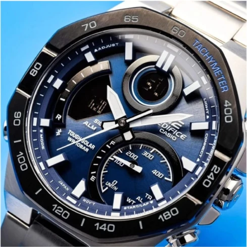 Мъжки ръчен часовник с кварцов механизъм - корпус от Стомана - Стоманена верижка - цвят Син Сив