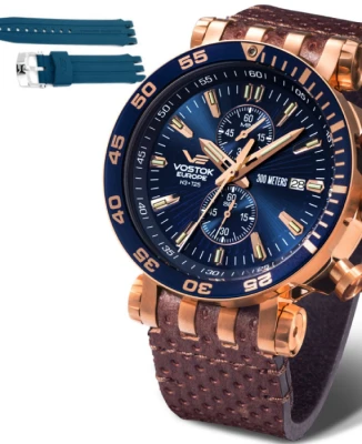 Мъжки ръчен часовник с кварцов механизъм - корпус от Стомана - Естествена кожа - цвят Син Зелен