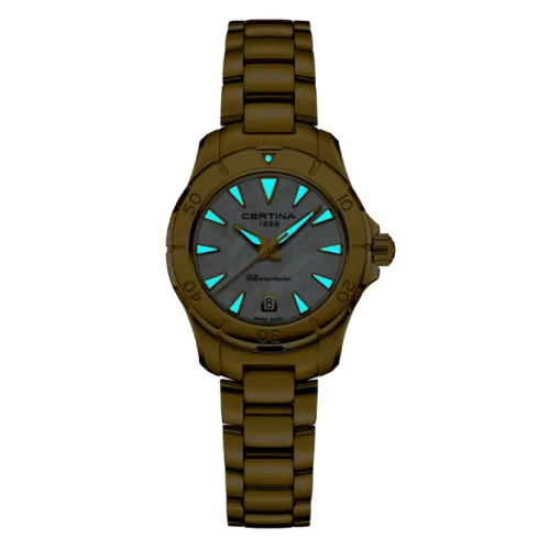 Дамски ръчен часовник с кварцов механизъм - корпус от Стомана - Стоманена верижка - цвят Седеф Злато