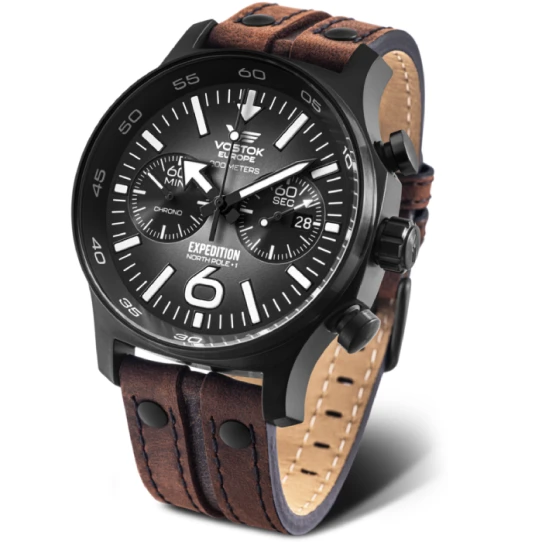 Мъжки ръчен часовник с кварцов механизъм - корпус от Стомана - Естествена кожа - цвят Черен