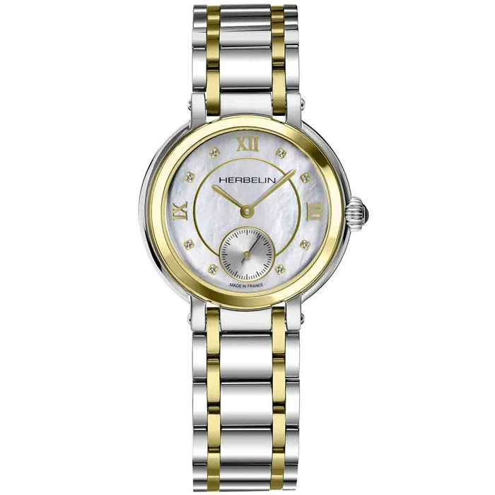 Дамски ръчен часовник с кварцов механизъм - корпус от Стомана - Стоманена верижка - цвят Седеф Злато