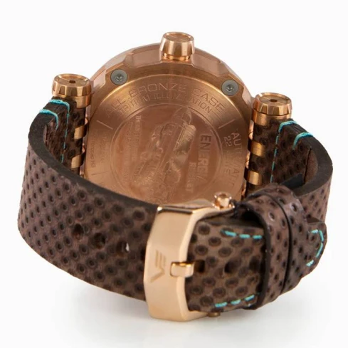 Мъжки ръчен часовник с автоматичен механизъм - корпус от Бронз - Естествена кожа - цвят Черен Кафяв