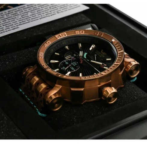 Мъжки ръчен часовник с автоматичен механизъм - корпус от Бронз - Естествена кожа - цвят Черен Кафяв