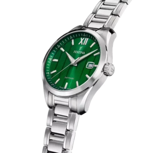 Мъжки ръчен часовник с кварцов механизъм - корпус от Стомана - Стоманена верижка - цвят Зелен Сив