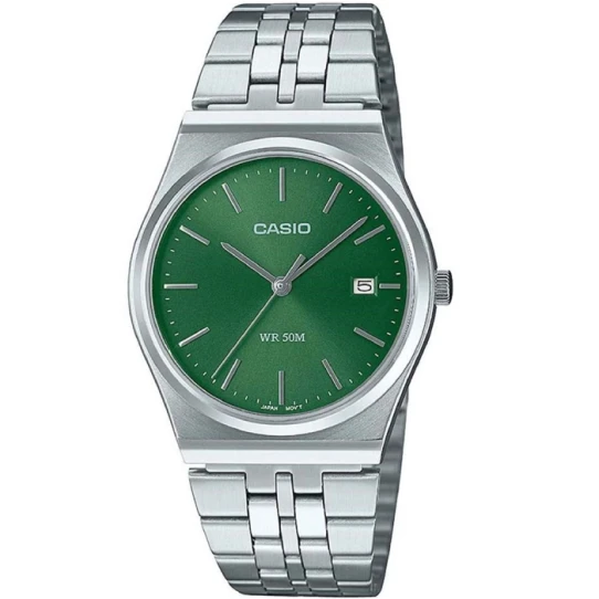 Мъжки ръчен часовник с кварцов механизъм - корпус от Стомана - Стоманена верижка - цвят Зелен Сив