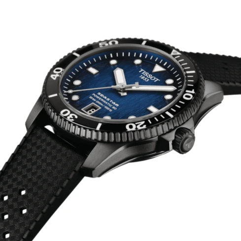 Мъжки ръчен часовник с автоматичен механизъм - корпус от Стомана - Каучук - цвят Син Черен