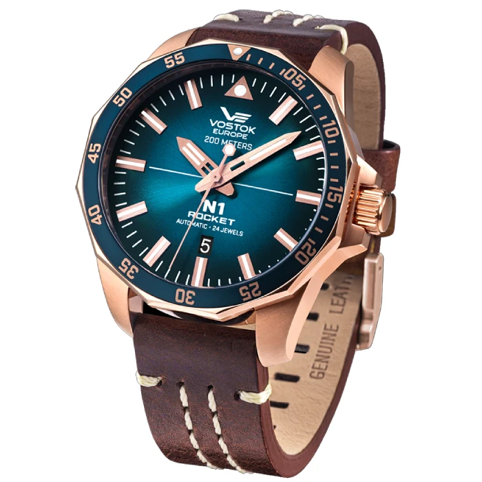 Мъжки ръчен часовник с автоматичен механизъм - корпус от Стомана - Естествена кожа - цвят Син