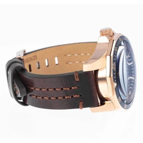 Мъжки ръчен часовник с автоматичен механизъм - корпус от Стомана - Естествена кожа - цвят Син