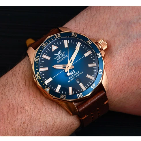 Мъжки ръчен часовник с автоматичен механизъм - корпус от Стомана - Естествена кожа - цвят Син