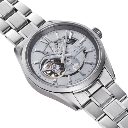 Мъжки ръчен часовник с кварцов механизъм - корпус от Стомана - Стоманена верижка - цвят Скелетон Сив