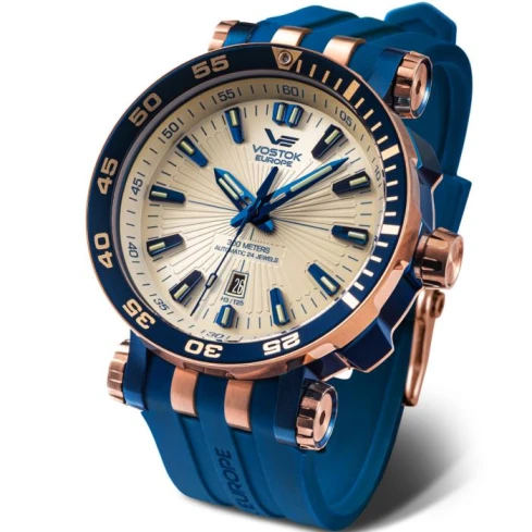 Мъжки ръчен часовник с автоматичен механизъм - корпус от Стомана - Естествена кожа - цвят Бежов Син