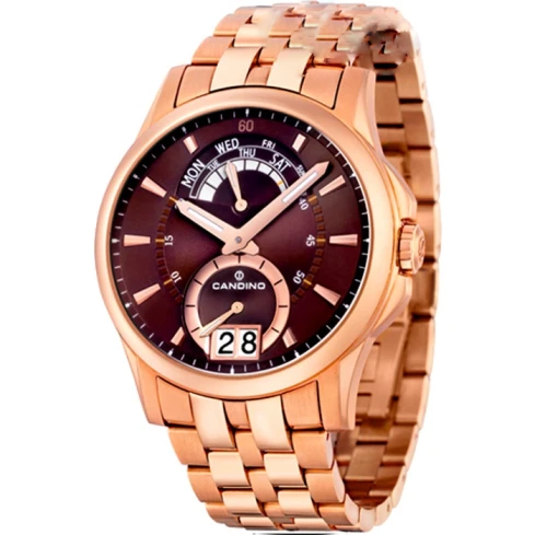Candino C4390/3 - Мъжки ръчен часовник с кварцов механизъм - корпус от Стомана - Стоманена верижка - цвят Червен Розово Злато