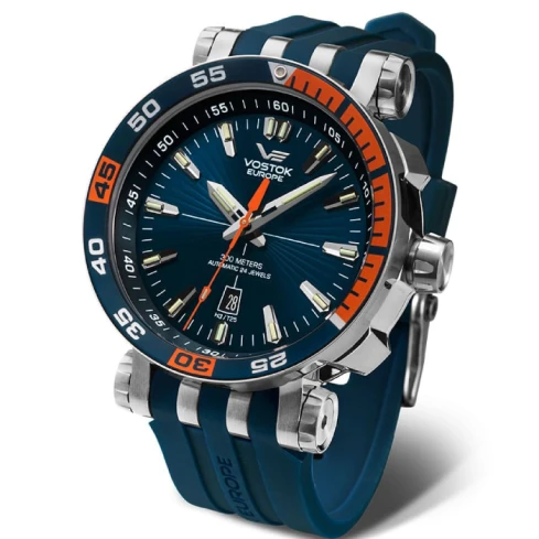 Мъжки ръчен часовник с автоматичен механизъм - корпус от Стомана - Естествена кожа - цвят Син