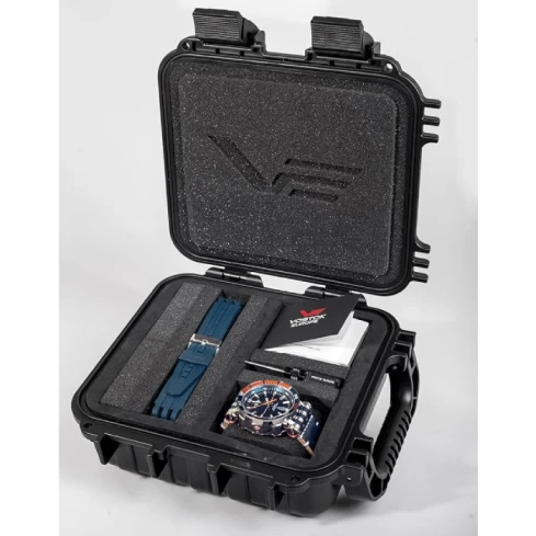 Мъжки ръчен часовник с автоматичен механизъм - корпус от Стомана - Естествена кожа - цвят Син