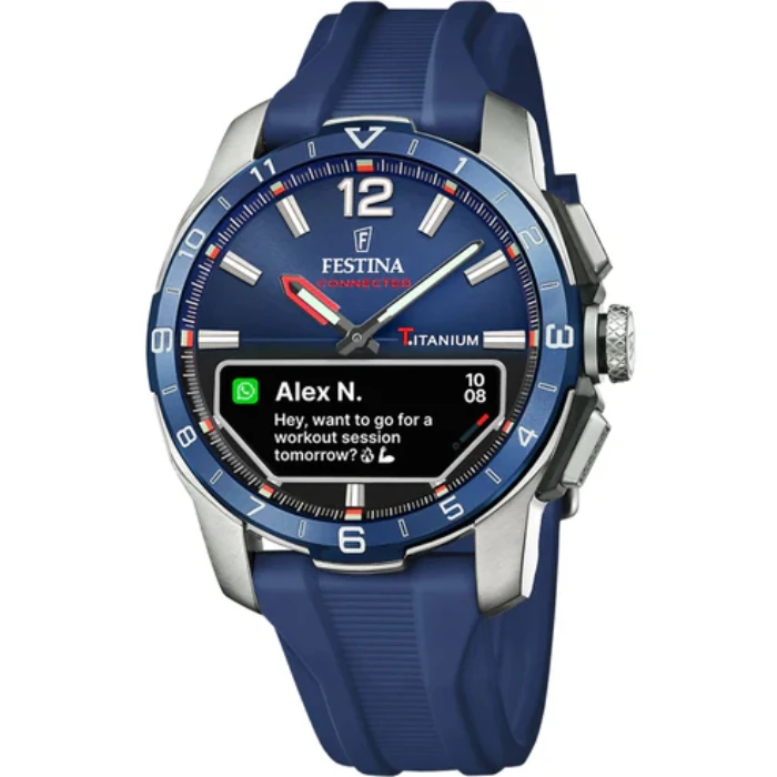 Мъжки ръчен часовник с кварцов механизъм - корпус от Титан - Каучук - цвят Син Син