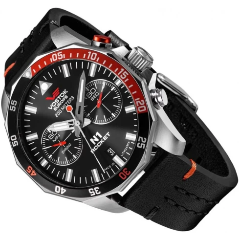 Мъжки ръчен часовник с кварцов механизъм - корпус от Стомана - Естествена кожа - цвят Черен Черен