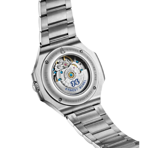 Мъжки ръчен часовник с автоматичен механизъм - корпус от Стомана - Стоманена верижка - цвят Син Сив