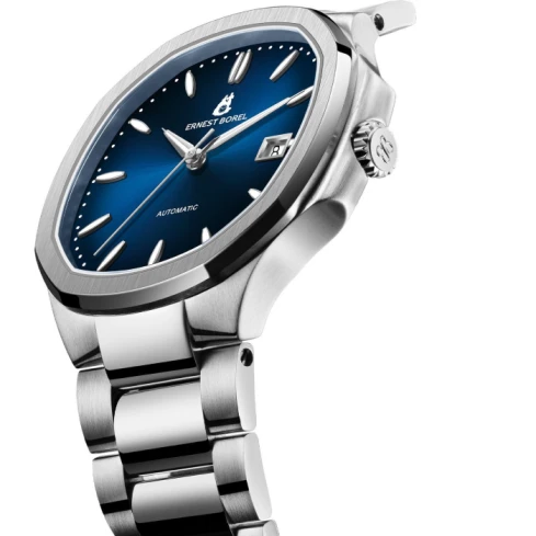 Мъжки ръчен часовник с автоматичен механизъм - корпус от Стомана - Стоманена верижка - цвят Син Сив