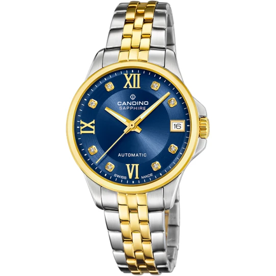 Дамски ръчен часовник с автоматичен механизъм - корпус от Стомана - Стоманена верижка - цвят Син Злато