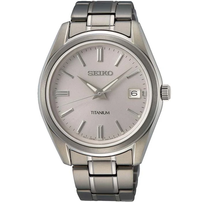 Мъжки ръчен часовник с кварцов механизъм - корпус от Титан - Титаниева верижка - цвят Бял Сив