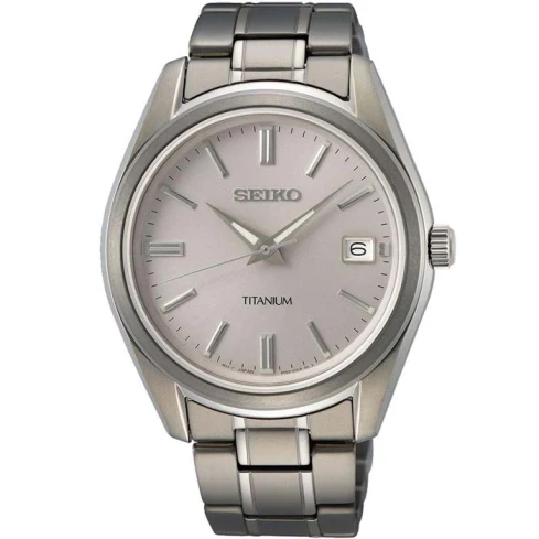 Мъжки ръчен часовник с кварцов механизъм - корпус от Титан - Титаниева верижка - цвят Бял Сив