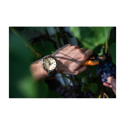 Мъжки ръчен часовник с автоматичен механизъм - корпус от Стомана - Естествена кожа - цвят Бежов Кафяв