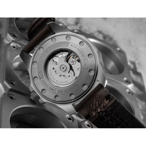 Мъжки ръчен часовник с автоматичен механизъм - корпус от Стомана - Естествена кожа - цвят Бежов Кафяв