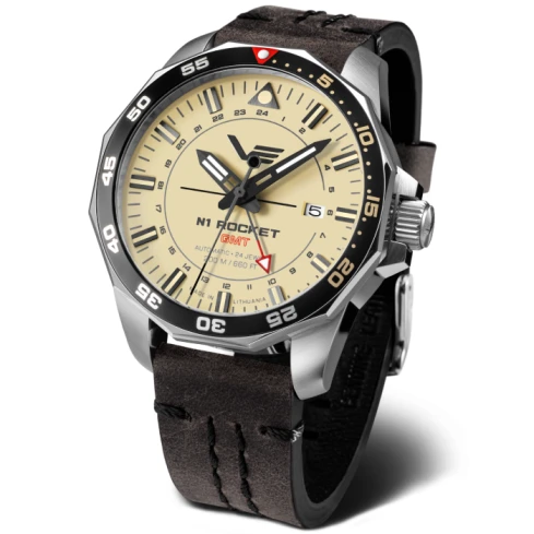 Мъжки ръчен часовник с автоматичен механизъм - корпус от Стомана - Естествена кожа - цвят Бежов Кафяв