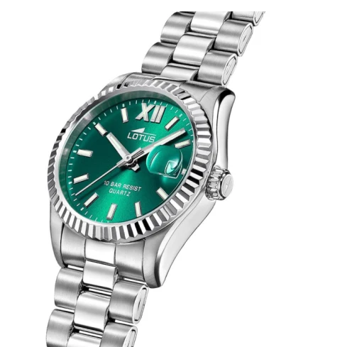 Дамски ръчен часовник с кварцов механизъм - корпус от Стомана - Стоманена верижка - цвят Зелен Сив