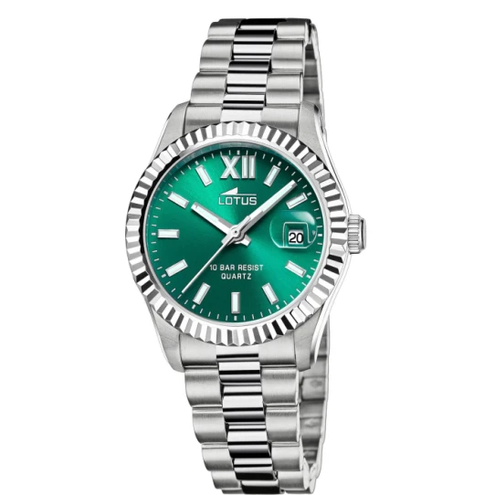 Дамски ръчен часовник с кварцов механизъм - корпус от Стомана - Стоманена верижка - цвят Зелен Сив