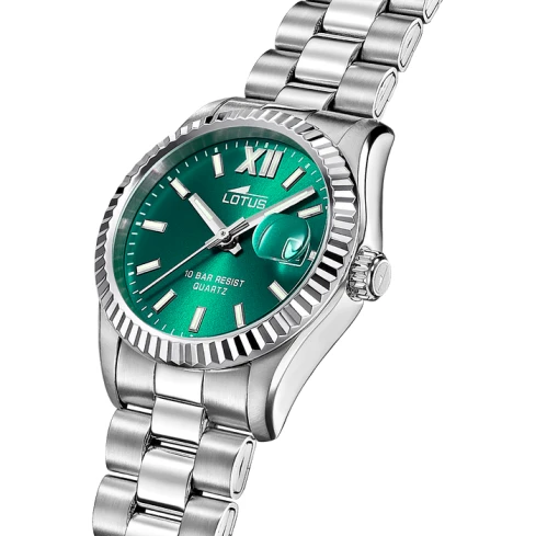 Дамски ръчен часовник с кварцов механизъм - корпус от Стомана - Стоманена верижка - цвят Зелен Сив