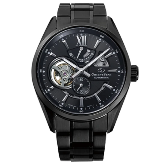 Мъжки ръчен часовник с автоматичен механизъм - корпус от Стомана - Стоманена верижка - цвят Черен Черен