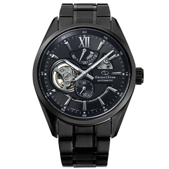 Мъжки ръчен часовник с автоматичен механизъм - корпус от Стомана - Стоманена верижка - цвят Черен Черен