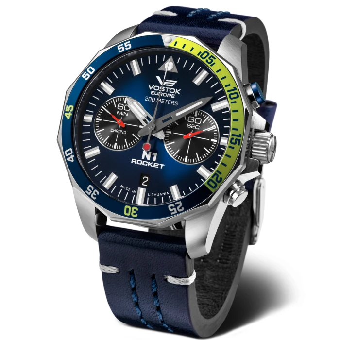 Мъжки ръчен часовник с кварцов механизъм - корпус от Стомана - Естествена кожа - цвят Син