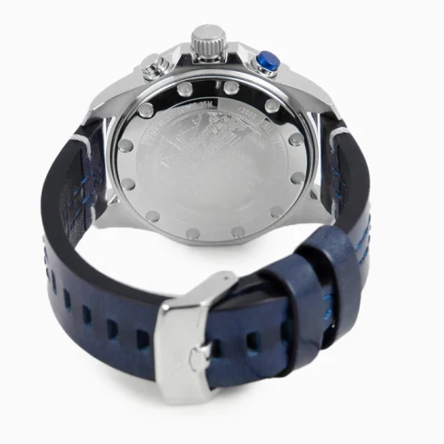 Мъжки ръчен часовник с кварцов механизъм - корпус от Стомана - Естествена кожа - цвят Син